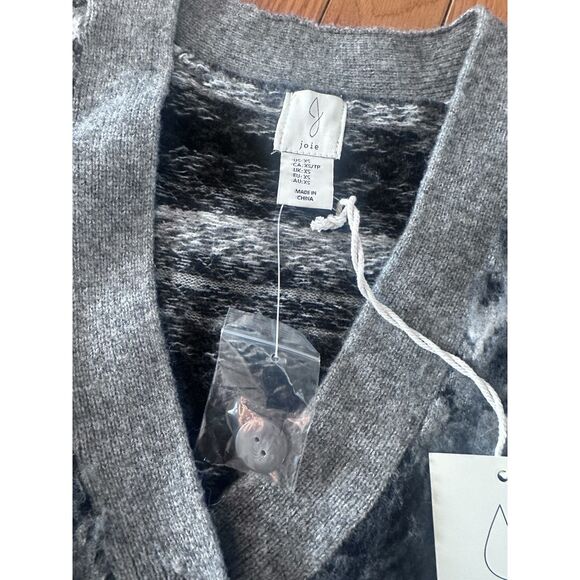 NWT JOIE XS Wool Blend V Neck Cardigan Sweater Grey Print - Picture 2 of 6
